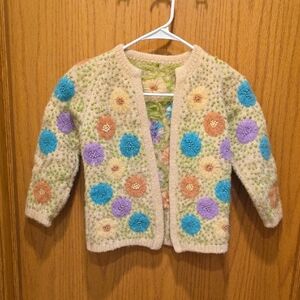 Cream Floral Pom-Pom Knit Cardigan for Girls